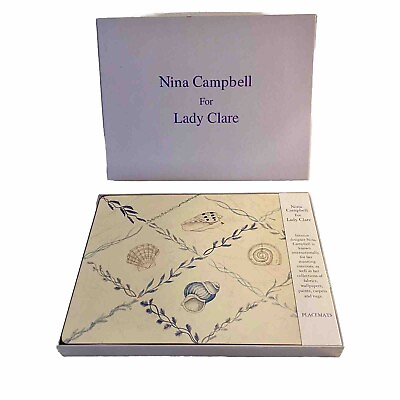 #ad Nina Campbell For Lady Clare Set 4 Place Mats Blue Seashell Lacquer Finish 12” $35.70
