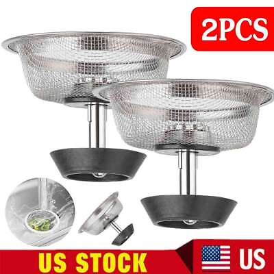 #ad 2PCS Kitchen Home Sink Strainer Stopper Stainless Steel Drain Basket Waste Plug $5.76