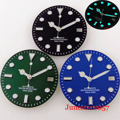 #ad 28.5mm Men#x27;s Watch Dial Greenish blue Luminous Fit NH35A MIYOTA ETA2824 Movement $13.02