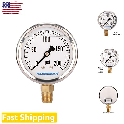 2 1 2quot; Dial Glycerin Filled Plumbing Pressure Gauge 0 200psi Stainless Steel #ad $23.99