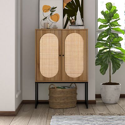 #ad Allen 2 Door High Cabinet in Natural Rattan with Adjustable Shelf Easy Assembly $137.30