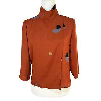 #ad EVE GRAVEL Womens XS Rust High Neck Three Quarter Sleeve Double Breasted Blouse $99.95