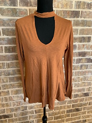 #ad Express women#x27;s cutout long sleeve blouse copper orange color size medium $8.99