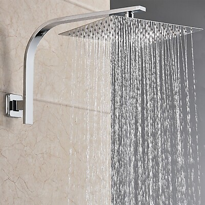#ad Chrome 8in Rainfall Shower head Combo High pressure Top Shower Sprayer with Arm $26.99