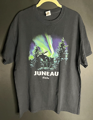 #ad juneau alaska shirt size L moose aurora lights northern forest sky last frontier $20.00