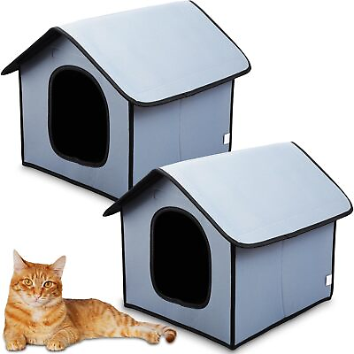 #ad 2 Pcs Outdoor Cat House Weatherproof Cat Houses for Outdoor Indoor Cats Colla... $19.98