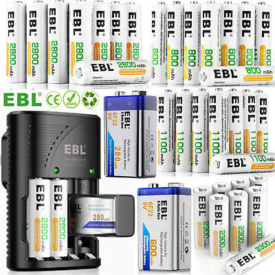 #ad EBL Ni MH AA AAA Rechargeable Batteries 6F22 9V Li ion Battery Charger Lot $37.99