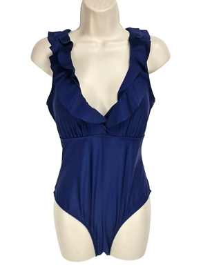 #ad Women Junior Size XL Navy Blue Swimsuit Bikini Ruffle One Pieces Tie Neck 91P $11.99