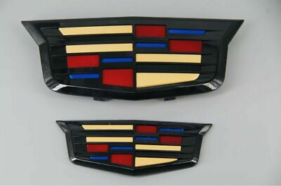 #ad Front amp; Rear Black amp; Color Crest Cadillac Logo Badge Emblem for XTS CT6 XT5 ATS $37.95