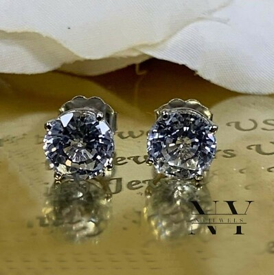 #ad Solid 14K White Gold Moissanite Stud Earrings 2 CT Round Brilliant Cut For Women $228.81