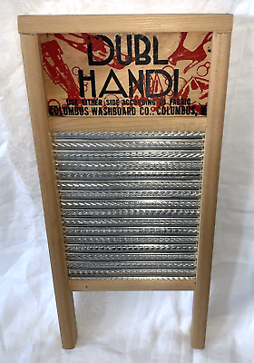 #ad Washboard Dubl Handl Lingerie Hosiery Wood Metal Columbus Co. Vintage PRIMITIVE $19.99