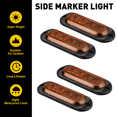 #ad Set of 4 Amber LED Side Marker Light RV Truck Trailer Clearance Lamp 12 24V DC $11.99