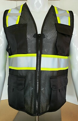 #ad #ad FX Two Tone Black Safety Vest with 4 Front Pocket XSmall to 5XL $13.99