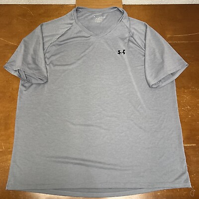 #ad Under Armour Shirt Mens 4XL Gray Short Sleeve T Heat Gear Tech V Neck $23.95