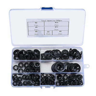 #ad 340pcs Internal Tooth Star Lock Spring Quick Washer Push On Speed Nut Assortment $16.21