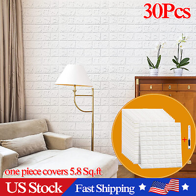 30PCS 3D Wall Panels Peelamp;Stick Brick Tile Stickers Thicken Foam Wallpaper $78.19