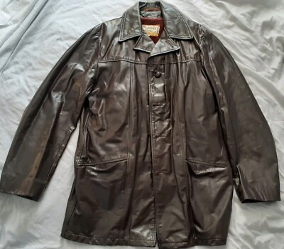 #ad Vintage Montgomery Ward Brown Leather Jacket With Fleece Lining Size 40 $20.00