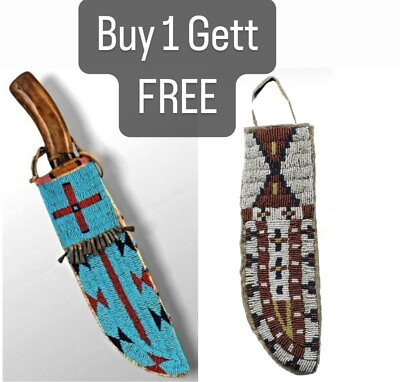 #ad Indian Beaded Knife Cover Native American Sioux Handmade Hide Knife Sheath $59.99