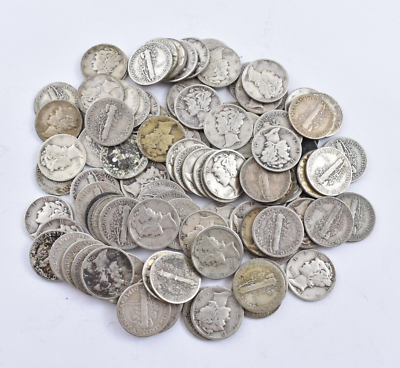 #ad Bulk Lot Full Date Mercury Silver Dime 90% 50 Coin $5.00 Face Roll Collection $115.84
