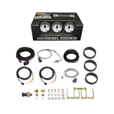 #ad GlowShift White 7 Color Diesel Gauge Set Boost Pyrometer EGT 100 Fuel Pressure $249.99