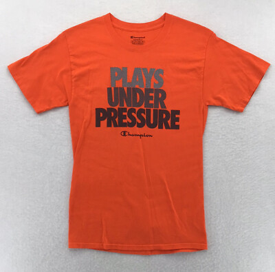 Champion T Shirt Mens Small Orange Plays Under Pressure Front Lettering $13.99