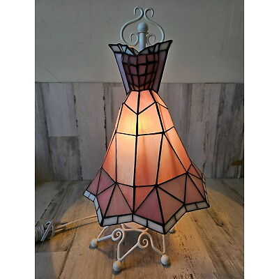 #ad Disney stained glass sleeping beauty Aurora dress lamp rare pink home decor $518.17