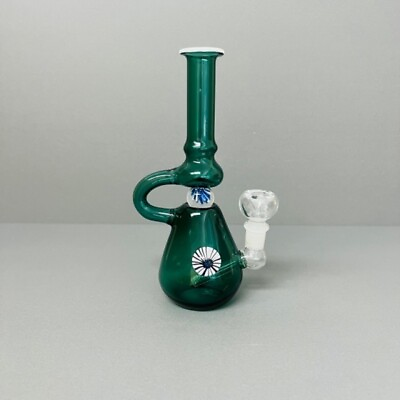#ad U Neck Diffused Perc Glass Beaker Teal Water Pipe with Rotating Spinning Marble $34.99
