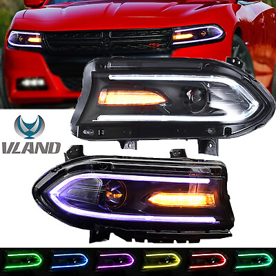 #ad 2PCS VLAND LED RGB Projector Headlights For 2015 2021 Dodge Charger Front Lights $459.99