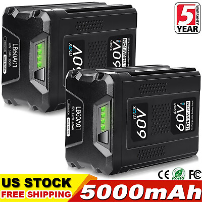 #ad 5.0Ah Li ion Battery For Greenworks 60 V LB60A00 LB60A02 LB60A03 60Volt Max Tool $104.99