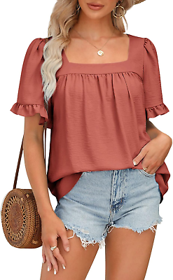 #ad #ad Womens Summer Tops Sqaure Neck Ruffle Sleeve Blouses Babydoll $36.99