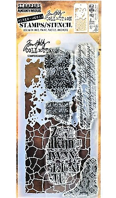 #ad Backgrounds Clear Stamp and Grime amp; Crackle Stencil Set by Tim Holtz NEW $8.99