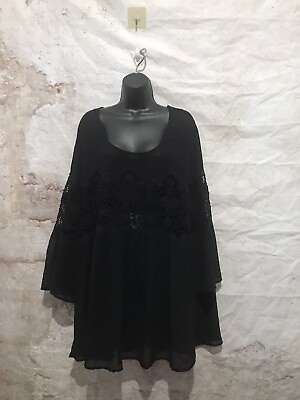 #ad Torrid Top 5 Ultra Black Sheer Crocheted Gothic Top Boho Beach Witchy Core $28.99