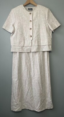 #ad Vtg Whirlaway Frocks Size Medium Linen Jumper Dress Jacket Set Modest Minimal $29.99
