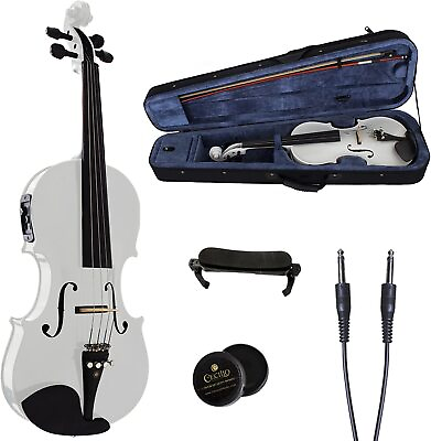 #ad Cecilio 4 4CVNAE White Ebony Fitted Acoustic Electric Violin 4 4 Pearl White $66.64