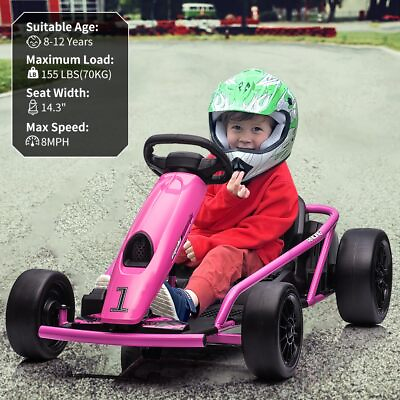 #ad 24V Electric Go Kart Kids Teens 8MPH High Speed Drifting Ride On Toys Car Pink $265.99