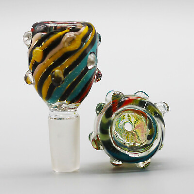 #ad Spiral Color Lines W warts Glass on Glass Barrel Slide Bowl 18mm 14mm $12.95