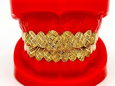 STERLING SILVER W 18K YELLOW GOLD PLATED DIAMOND CUT DUST CUT GRILL GRILLZ #ad $324.00