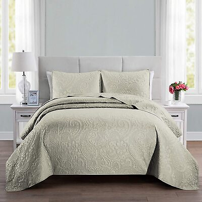 #ad 3 Piece Bed Quilt Set Bedpread Embossing Lightweight Cover Twin Queen King Size $15.99
