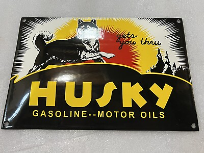 #ad Concave Husky gasoline Motor Oil PORCELAIN ENAMEL SIGN Pump Plate $79.00