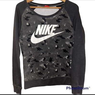 #ad GYM Nike Athleisure Sweatshirt Size Medium Gray Leopard Print Y2K Preppy Neutral $17.00