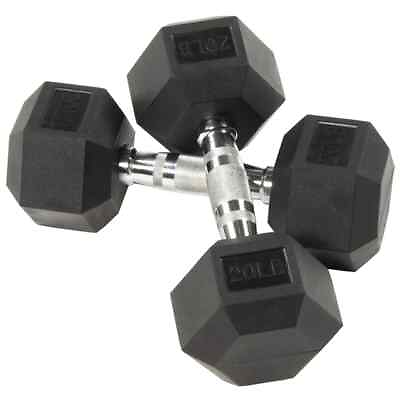 #ad #ad New Coated Rubber Hex 20lb Dumbbells Set of 2 Black Weight Barbell Pairs US $43.78
