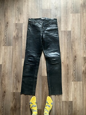 #ad Vintage Hundertmark Genuine Leather Black Biker Baggy Pants Size 32 Made in USA $120.00
