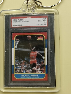 #ad MICHAEL JORDAN Rookie Card 1986 Fleer PSA 10 Slab Copy Keychain Rc 2 For $25🔥 $13.99