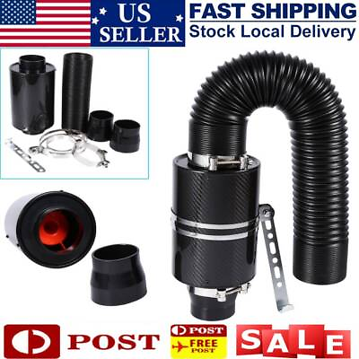 #ad CARBON FIBRE AIR FILTER BOX FEED 3quot; INDUCTION INTAKE INDUCTION UNIVERSAL CAR $32.29