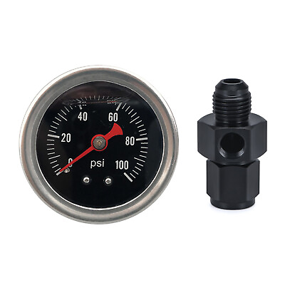 Fuel Pressure Gauge Liquid 0 100psi Oil Pressure Gauge 1 8quot; NPT W AN 6 Adapter $17.99