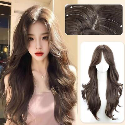#ad Long Curly Hair Synthetic Natural Middle parted Curly Fiber Heat resi Gift $19.67