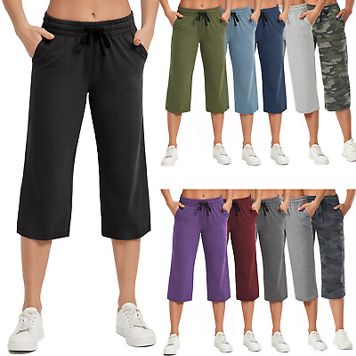 #ad #ad Women Capri Pants Casual Loose Jogger Wide Leg Summer Drawstring Yoga Sweatpants $13.99