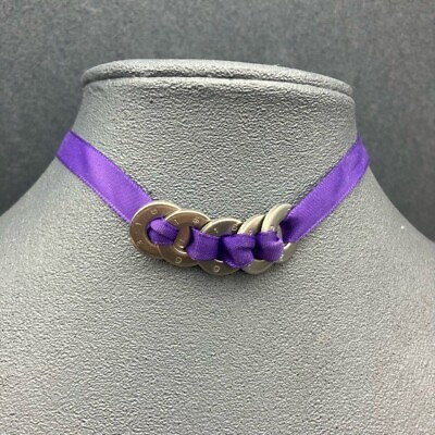Choker Ribbon Necklace 13 In Purple Silver Washer Numbers Retro Handmade Emo 80s #ad $11.96