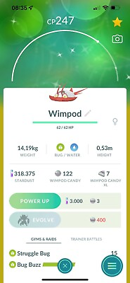 #ad Pokémon Go Shiny Wimpod Mini P T C 80K Stardust $2.50
