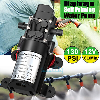 12V Water Pump 130PSI Self Priming Pump Diaphragm High Pressure Spraying RV $31.49